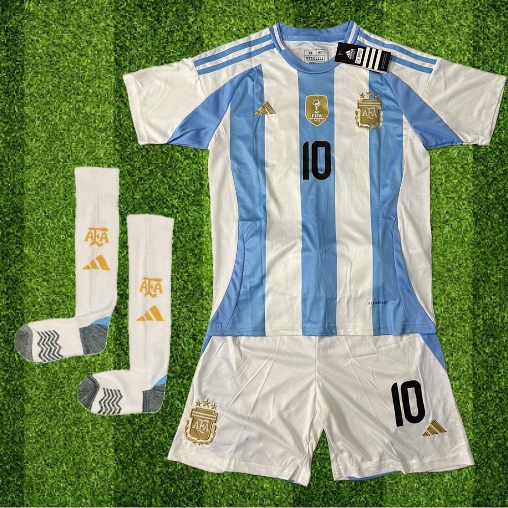 Adidas Messi #10 Argentina home 2024 Copa America Kids Kit socks included - Picture 2 of 2